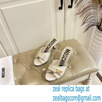 Moschino Heel 6.5cm Metal Logo foiled calfskin sandals White 2023