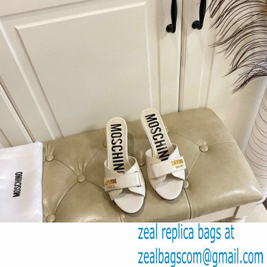 Moschino Heel 6.5cm Metal Logo foiled calfskin sandals White 2023 - Click Image to Close