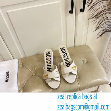 Moschino Heel 6.5cm Metal Logo foiled calfskin sandals White 2023