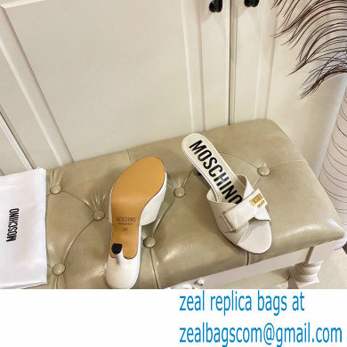 Moschino Heel 6.5cm Metal Logo foiled calfskin sandals White 2023