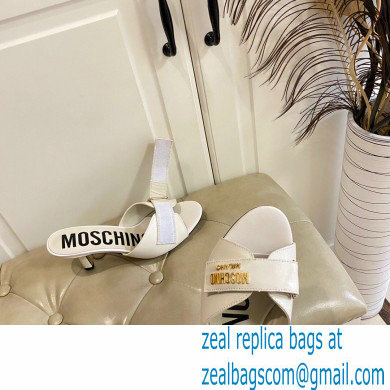 Moschino Heel 6.5cm Metal Logo foiled calfskin sandals White 2023