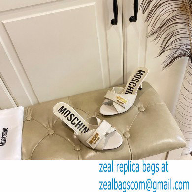 Moschino Heel 6.5cm Metal Logo foiled calfskin sandals White 2023 - Click Image to Close