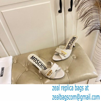 Moschino Heel 6.5cm Metal Logo foiled calfskin sandals White 2023