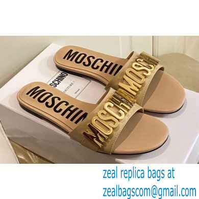 Moschino Metal Logo flat sandals Beige 2023 - Click Image to Close