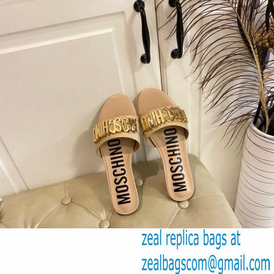 Moschino Metal Logo flat sandals Beige 2023 - Click Image to Close