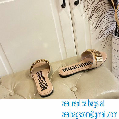 Moschino Metal Logo flat sandals Beige 2023 - Click Image to Close