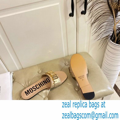 Moschino Metal Logo flat sandals Beige 2023 - Click Image to Close