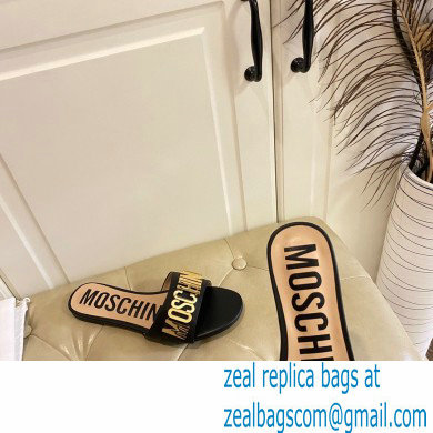 Moschino Metal Logo flat sandals Black 2023 - Click Image to Close