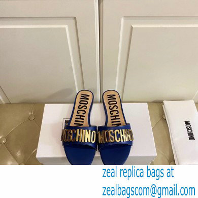 Moschino Metal Logo flat sandals Blue 2023 - Click Image to Close