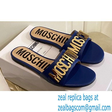 Moschino Metal Logo flat sandals Blue 2023 - Click Image to Close