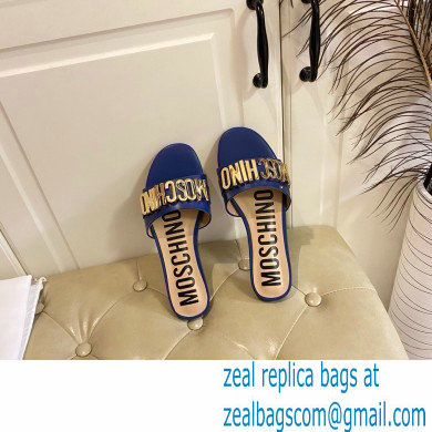 Moschino Metal Logo flat sandals Blue 2023 - Click Image to Close