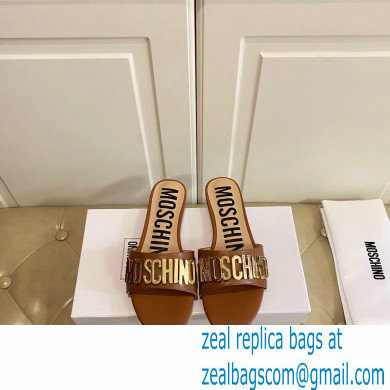 Moschino Metal Logo flat sandals Brown 2023 - Click Image to Close