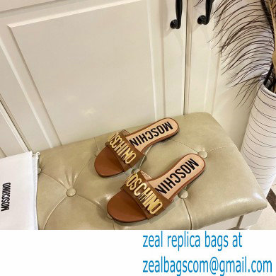 Moschino Metal Logo flat sandals Brown 2023 - Click Image to Close