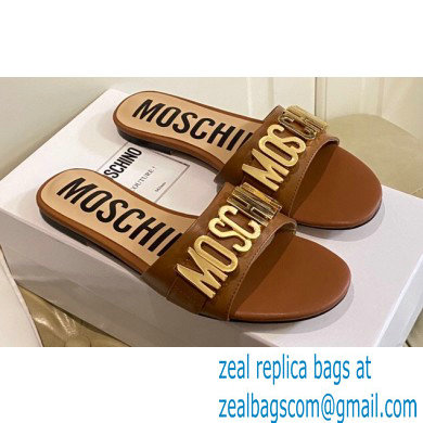 Moschino Metal Logo flat sandals Brown 2023 - Click Image to Close