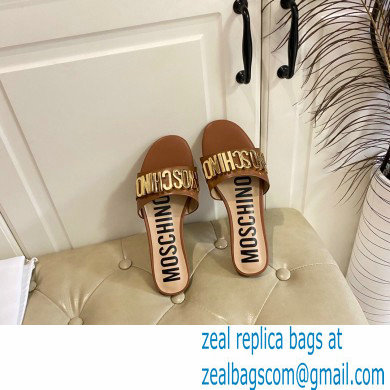 Moschino Metal Logo flat sandals Brown 2023 - Click Image to Close