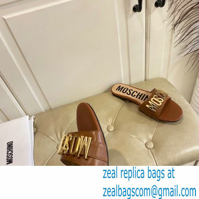 Moschino Metal Logo flat sandals Brown 2023 - Click Image to Close