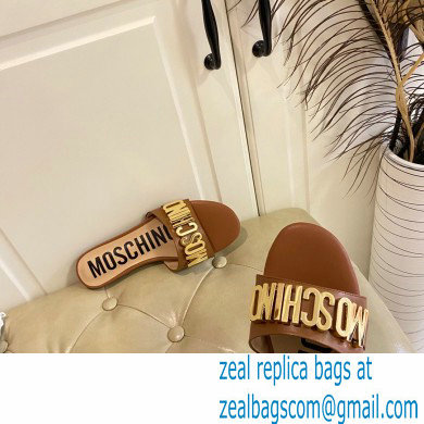 Moschino Metal Logo flat sandals Brown 2023