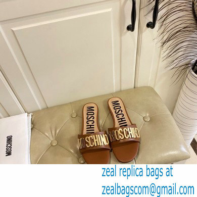 Moschino Metal Logo flat sandals Brown 2023 - Click Image to Close
