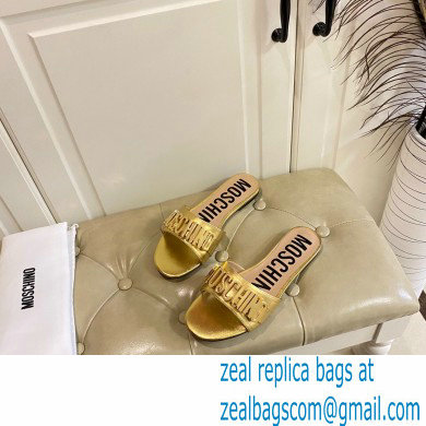 Moschino Metal Logo flat sandals Gold 2023 - Click Image to Close