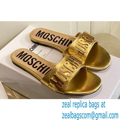 Moschino Metal Logo flat sandals Gold 2023