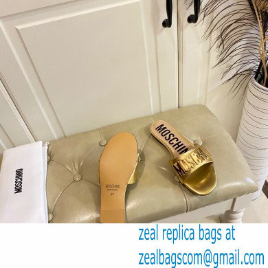Moschino Metal Logo flat sandals Gold 2023