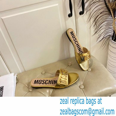 Moschino Metal Logo flat sandals Gold 2023