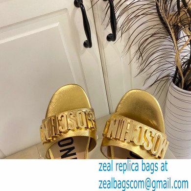 Moschino Metal Logo flat sandals Gold 2023 - Click Image to Close
