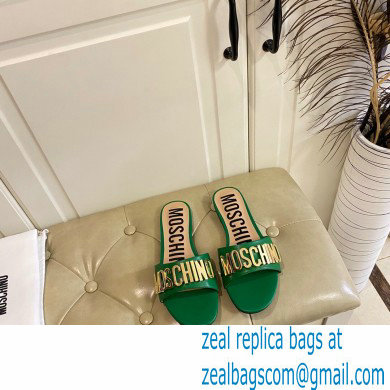 Moschino Metal Logo flat sandals Green 2023 - Click Image to Close