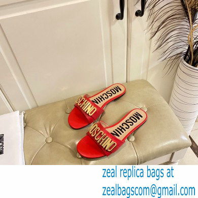 Moschino Metal Logo flat sandals Red 2023 - Click Image to Close