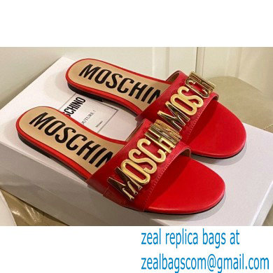 Moschino Metal Logo flat sandals Red 2023 - Click Image to Close