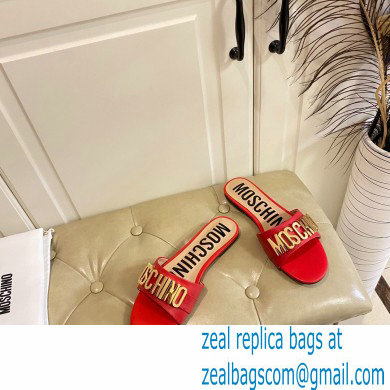 Moschino Metal Logo flat sandals Red 2023 - Click Image to Close
