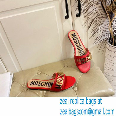 Moschino Metal Logo flat sandals Red 2023 - Click Image to Close