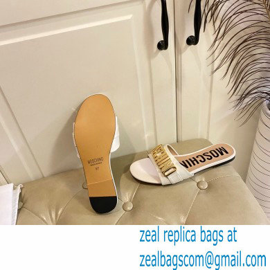 Moschino Metal Logo flat sandals White 2023 - Click Image to Close