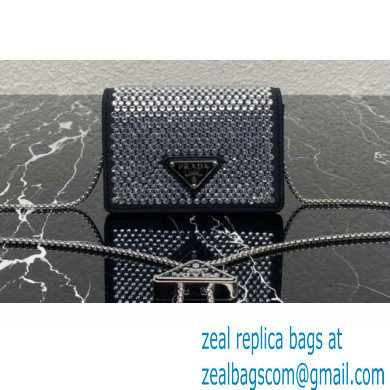 Prada Cardholder with shoulder strap and crystals Bag 1MR024 Black 2022 - Click Image to Close