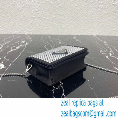 Prada Cardholder with shoulder strap and crystals Bag 1MR024 Black 2022 - Click Image to Close