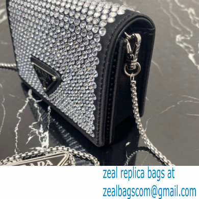 Prada Cardholder with shoulder strap and crystals Bag 1MR024 Black 2022 - Click Image to Close