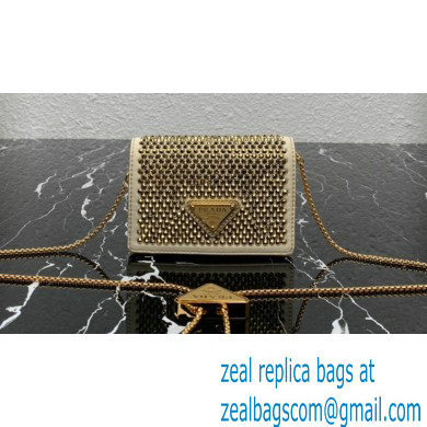 Prada Cardholder with shoulder strap and crystals Bag 1MR024 Gold 2023