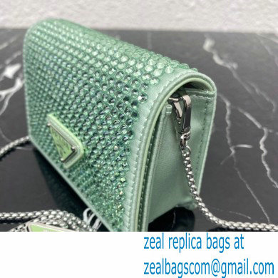 Prada Cardholder with shoulder strap and crystals Bag 1MR024 Green 2022