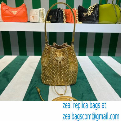 Prada Crystal Bucket Bag 1BE067 Gold 2022 - Click Image to Close