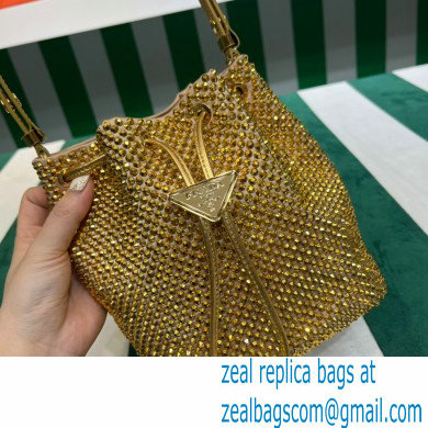 Prada Crystal Bucket Bag 1BE067 Gold 2022 - Click Image to Close