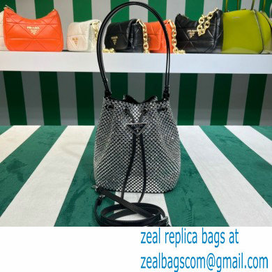 Prada Crystal Bucket Bag 1BE067 black 2022 - Click Image to Close