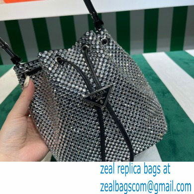 Prada Crystal Bucket Bag 1BE067 black 2022