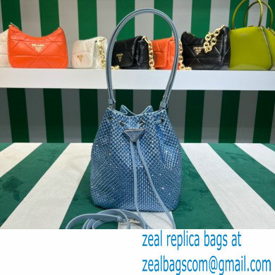 Prada Crystal Bucket Bag 1BE067 blue 2022