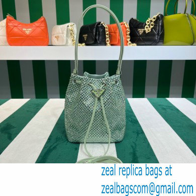 Prada Crystal Bucket Bag 1BE067 green 2022