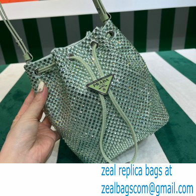 Prada Crystal Bucket Bag 1BE067 green 2022
