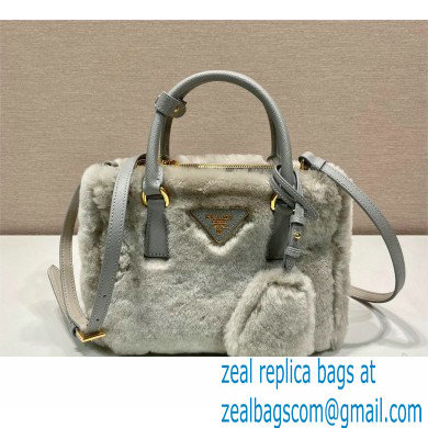 Prada Galleria Shearling Mini Bag 1BA906 Grey 2023