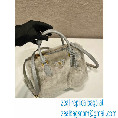 Prada Galleria Shearling Mini Bag 1BA906 Grey 2023