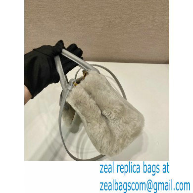 Prada Galleria Shearling Mini Bag 1BA906 Grey 2023