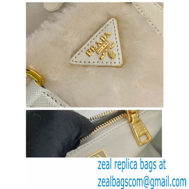 Prada Galleria Shearling Mini Bag 1BA906 white 2023