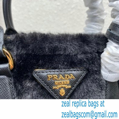 Prada Galleria Shearling Mini bag 1BA906 Black 2023